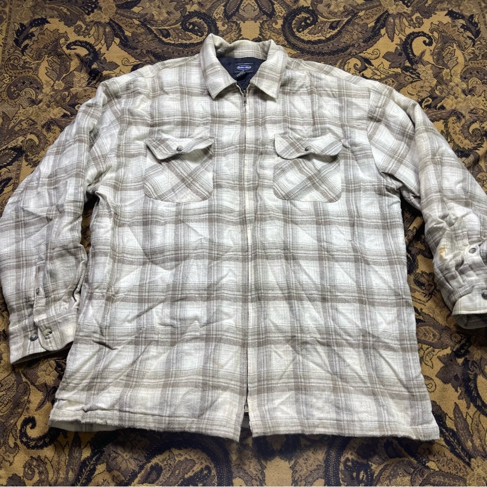 Vtg Anchor Blue‎ Zip Up Cream Lined Flannel Jacket Mens Size XL